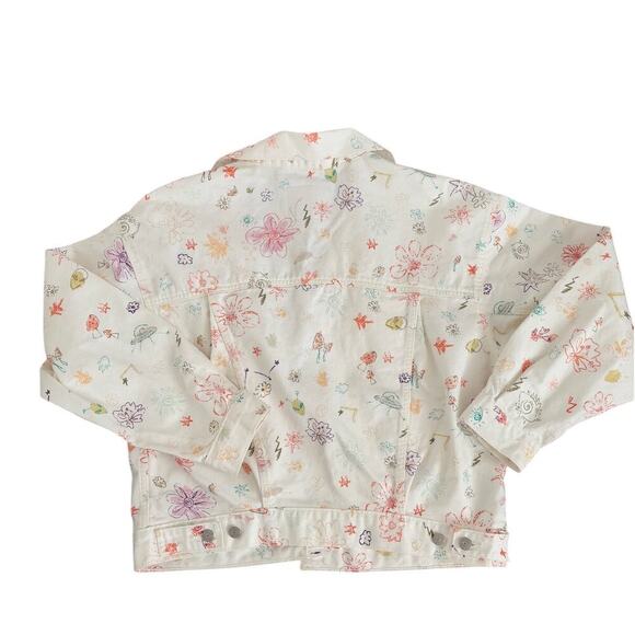 Levi's Trucker Jacket White Doodle Print - Women's Medium, Like New - Picture 2 of 4